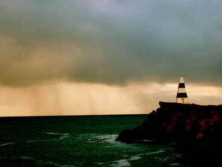 Under the stormy sky - stormy sky, coast, lighthouse, cliff, ocean