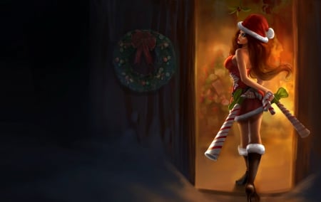 Miss Fortune - red, game, craciun, christmas, redhead, fantasy, hat, miss fortune, league of legends