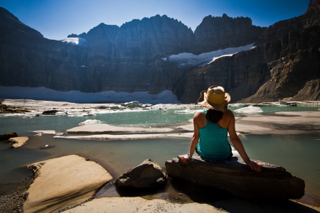 Doesn't Get Any Better - water, mountatn, hat, cowgirl