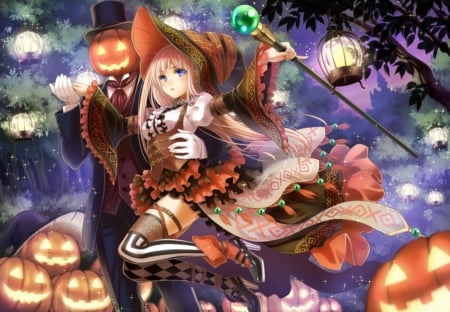 Along with the Lady Tonight - pretty, anime, female, maiden, dress, blonde, blond hair, light, long hair, lolita, blond, halloween, nice, spook, gown, anime girl, creep, beautiful, happy halloween, girl, gothic, blonde hair, beauty, lovely, sweet, pumpkin, witch, lady