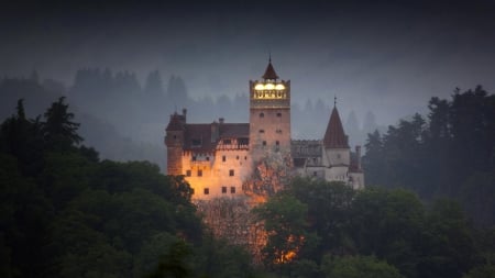 Halloween Holiday in Romania - catle, lights, landscape, night, dark