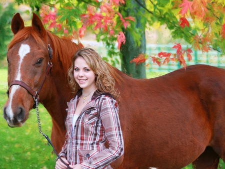 Autumn Cowgirl - women, fun, girls, autumn, models, female, cowgirl, cowgirls, hats, western, brown, fall, tree, style, handsome, fence, fashion, boots, horse