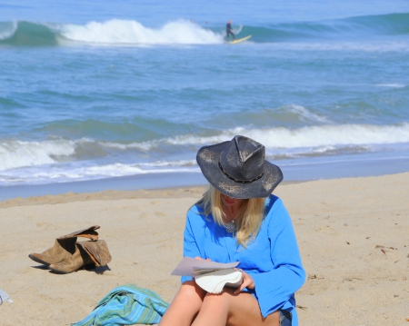 Beach Bun - beach, boots, hat, cowgirl