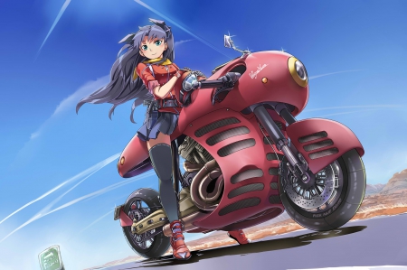 Fate Stay Night - motorbike, pretty, rin, fate stay night, anime, girl, blue, tohsaka, sky