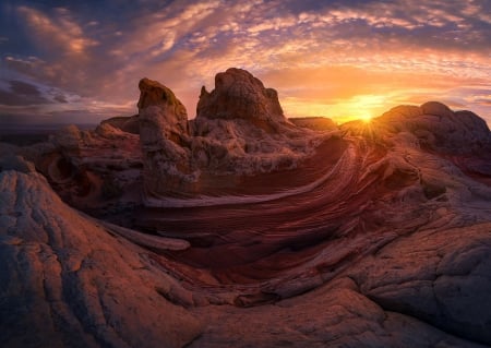 Sandstone Planet - arizona, sky, warm, clouds, red, beautiful, desert, sunrise