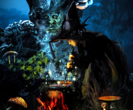 ★Halloween Little Witch★ - pretty, cauldron, magic, creative pre-made, beautiful, digital art, colors, holidays, lovely, photomanipulation, happy, fantasy, halloween, little witch, love four seasons, spells