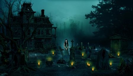 Halloween - halloween, art, lady, dark, spooky