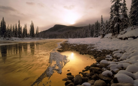 winter river - winter, rocks, snow, river