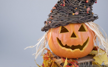 Happy Halloween - face, hat, pumpkin, artwork