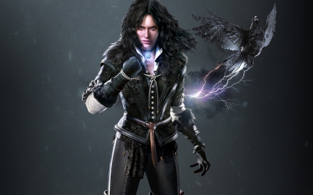 Sorceress - black, sorceress, game, fantasy, wild hunt, woman, the witcher, girl