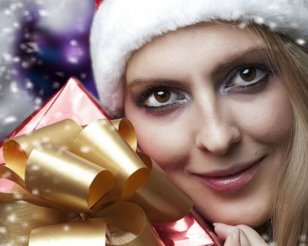 Santa Girl - gift, face, woman, christmas