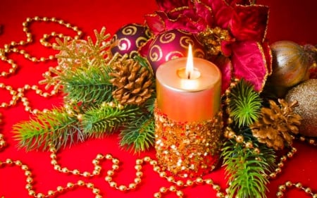 Happy Holiday - candle, Christmas, balls, decor