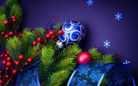 Christmas Decor - Christmas, balls, decor, ribbons