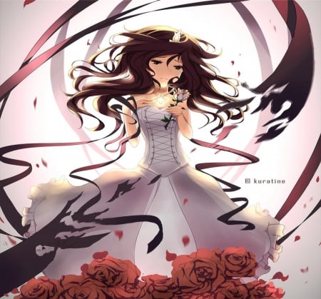 Princess - princess, dark, girl, long hair, orginal, rose, dress