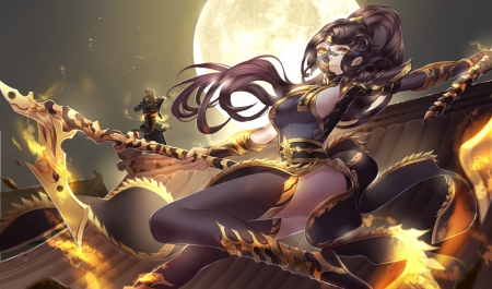 Akali - moon, game, warrior, girl, night, lol, cg, fantasy, akali, online, fight