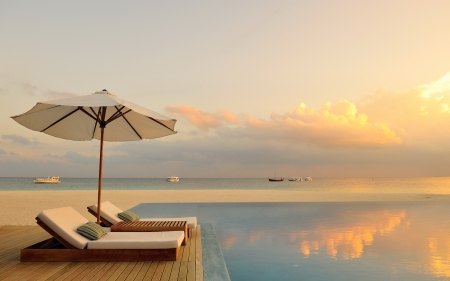 Enjoying the Sunset - beach, nature, sunset, chair