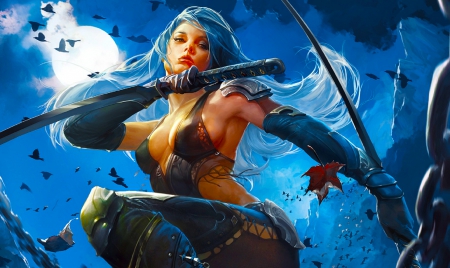 Blue Warrior - woman, girl, warrior, wallpaper, fantasy, cg, art, beautiful, blue, digital