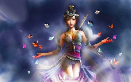 Protector of Butterflies - woman, girl, wallpaper, fantasy, cg, art, beautiful, fairie, digital, butterflies