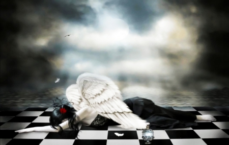 fallen angel - fallen, girl, angel, clouds