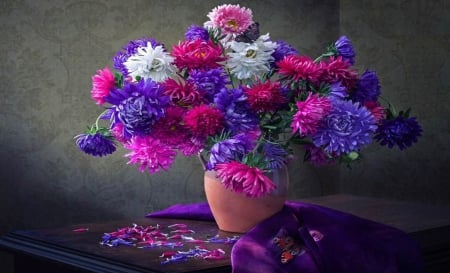 Beautiful Still Life - nature, purple, beautiful, pink, flowers, vase