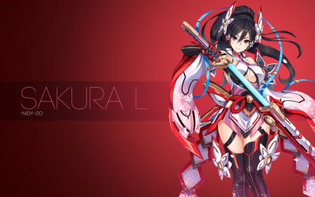 Mecha girl - flowers, pretty, anime, sakura, beautiful, mecha, sword, kimono