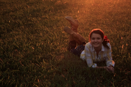 Country Cowgirl - boots, field, cute, cowgirl