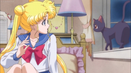 Wah!! ... Talking Cat - pretty, twin tail, female, usagi tsukino, sailor moon, bed, blond, nice, luna, sailormoon, beauty, bedroom, cg, cute, anime, kawaii, twintail, tsukino, blonde, blond hair, long hair, kitten, hd, tsukino usagi, twin tails, anime girl, twintails, beautiful, usagi, girl, blonde hair, lovely, sweet, cat, adorable, kitty