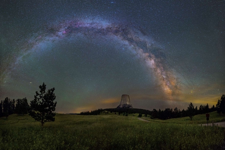 Milky Way over Devils Tower - space, fun, nature, desert, stars, cool, galaxy