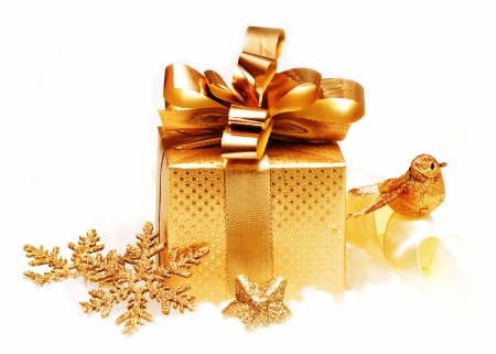 Golden Xmas - xmas, box, gift, golde, decoration, christmas