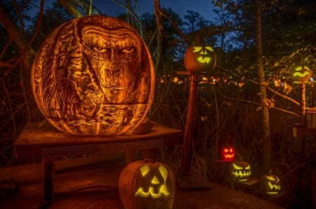 Happy Halloween - face, light, scary, artwork, night, pumpkin