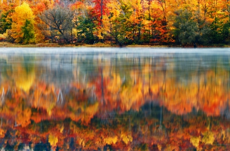 Autumn Lake Reflection - reflections, lakes, nature, autumn, forests