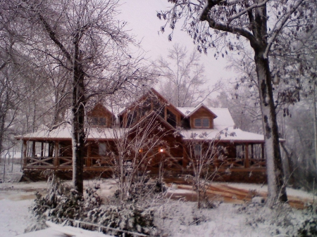 Snowy cabin in Georgia - winter, trees, cabin, snow