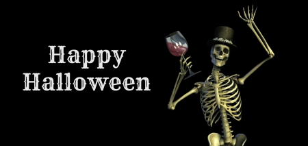 Happy Halloween~Cheers - halloween, happy halloween, drink, top hat, hat, glass, cheers, skeleton