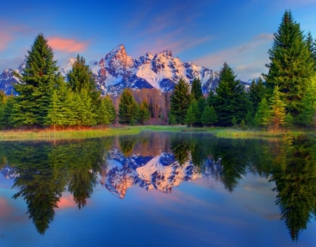 * - o, k, lake, sky, reflection, l, m, trees, nature, mountain