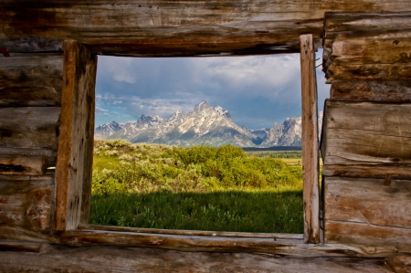 *Grand Teton National Park-Cunningham Cabin* - field, nature, cabin, sky