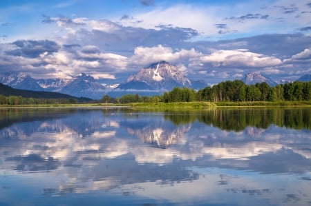 * Mount-Moran-Snake-River-Grand-Teton-National-Park-Wyoming * - mountains, sky, lake, day