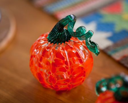 Pumpkin - decoration, glass, figurine, halloween, orange, pumpkin, green