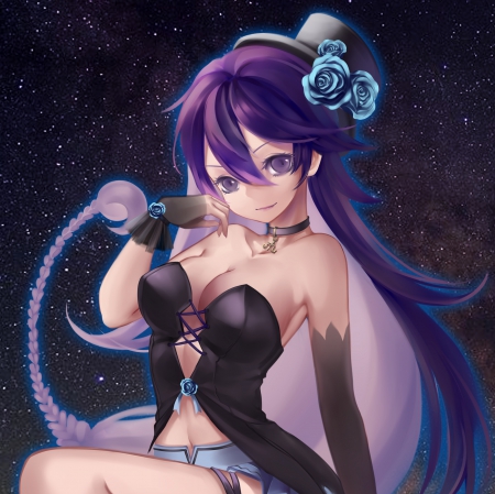 Scorpio Tail - black, maiden, beautiful, hot, sublime, anime girl, girl, lady, gorgeous, beauty, anime, hd, purple hair, cg, long hair, angelic, sexy, female