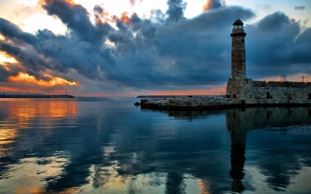 Stone Lighthouse - lighthouse, water, coast, stone, sea