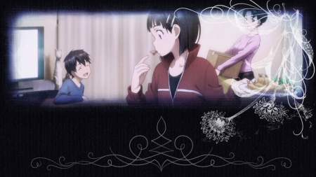 Snack Time - pretty, anime, suguha kirigaya, female, kazuto, food, happy, boy, male, eat, kirigaya, sword art online, tv, sao, television, suguha, nice, kirito, kirigaya kazuto, anime girl, screen, kazuto kirigaya, girl, leafa, lovely, sweet, kirigaya suguha, black, black hair, eating