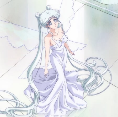 Queen Serenity - pretty, twin tail, female, maiden, sailor moon, look, princess, nice, silver hair, women, gown, sailormoon, long ahir, beauty, white, lady, silver, serenity, anime, twintail, dress, simpl, queen serenity, gorgeous, plain, princess serenity, twin tails, up, silk, anime girl, twintails, beautiful, girl, lovely, sweet, looking, woman