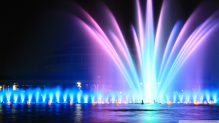 Fountain in Hala Ludowa - ludowa, wroclaw, poland, hala, fountain, pink, blue, colourful, lights