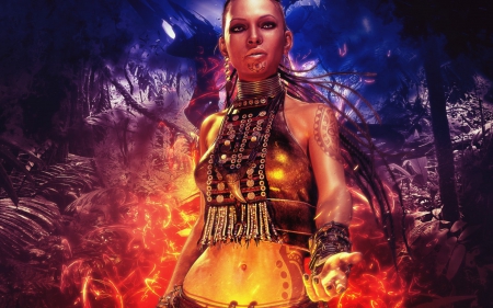 Citra Talugmai - game, blue, Citra Talugmai, girl, orange, fantasy, red, woman, far cry4