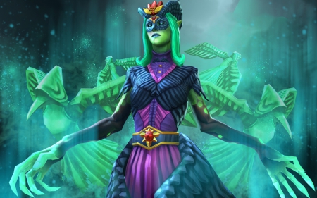 Raven Goddess - purple, game, girl, blue, death prophet, fantasy, dota 2, raven goddess, woman, green