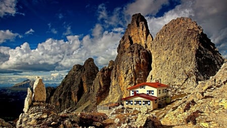 Rifugio Fonda Savio_Italy - beauty, valley, sky, trees, italy, panorama, mountains, path, view, clouds, architecture, landscapes, alpine hut, houses, hills, italia, nature, snow, alps