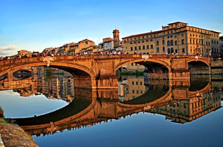 Waiting for the sunset in Florence_italy - reflections, monument, town, medieval, view, old, landscapes, sky, ruins, colors, Italia, Architecture, river, ancient, Italy, panorama, bridge, building, antique