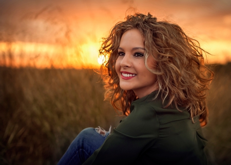 women - portrait, women, sunset, sun