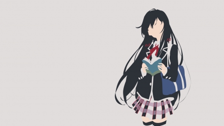 Yuki Yukinoshita - Bag, Skirt, My Teen Romantic Comedy Snafu, Black Hair, Anime Girl, Long Hair, Yuki Yukinoshita, Stockings, Book, Bow, My Teen Romantic Comedy, School Uniform, Seifuku