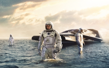 interstellar - astraunaut, interstellar, spaceship, ocean