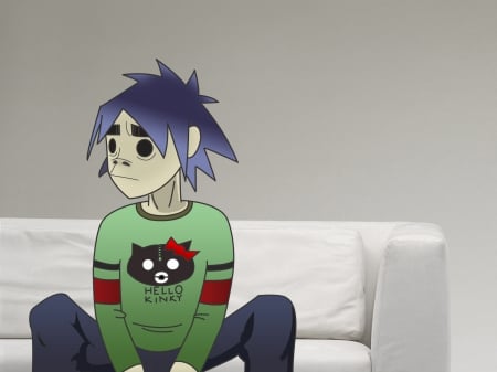 gorillaz - band, gorillaz, couch, man